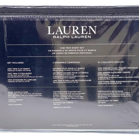 RALPH LAUREN 3 PC TWIN Supreme Cotton Medallion Chic French Blue Sheet Set NEW